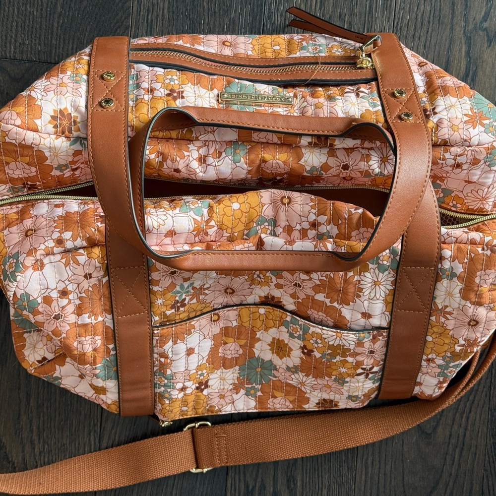 Retired Poppy & Peonies Floral Weekender with Tan Straps